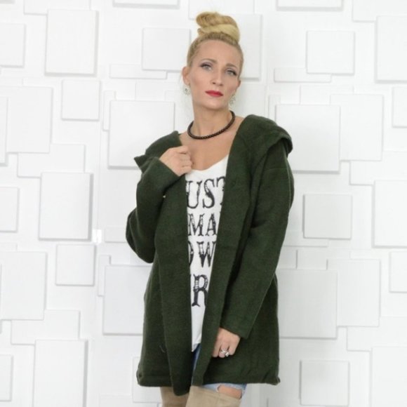 MOSSY GREEN HOODED CARDIGAN - Picture 4 of 5